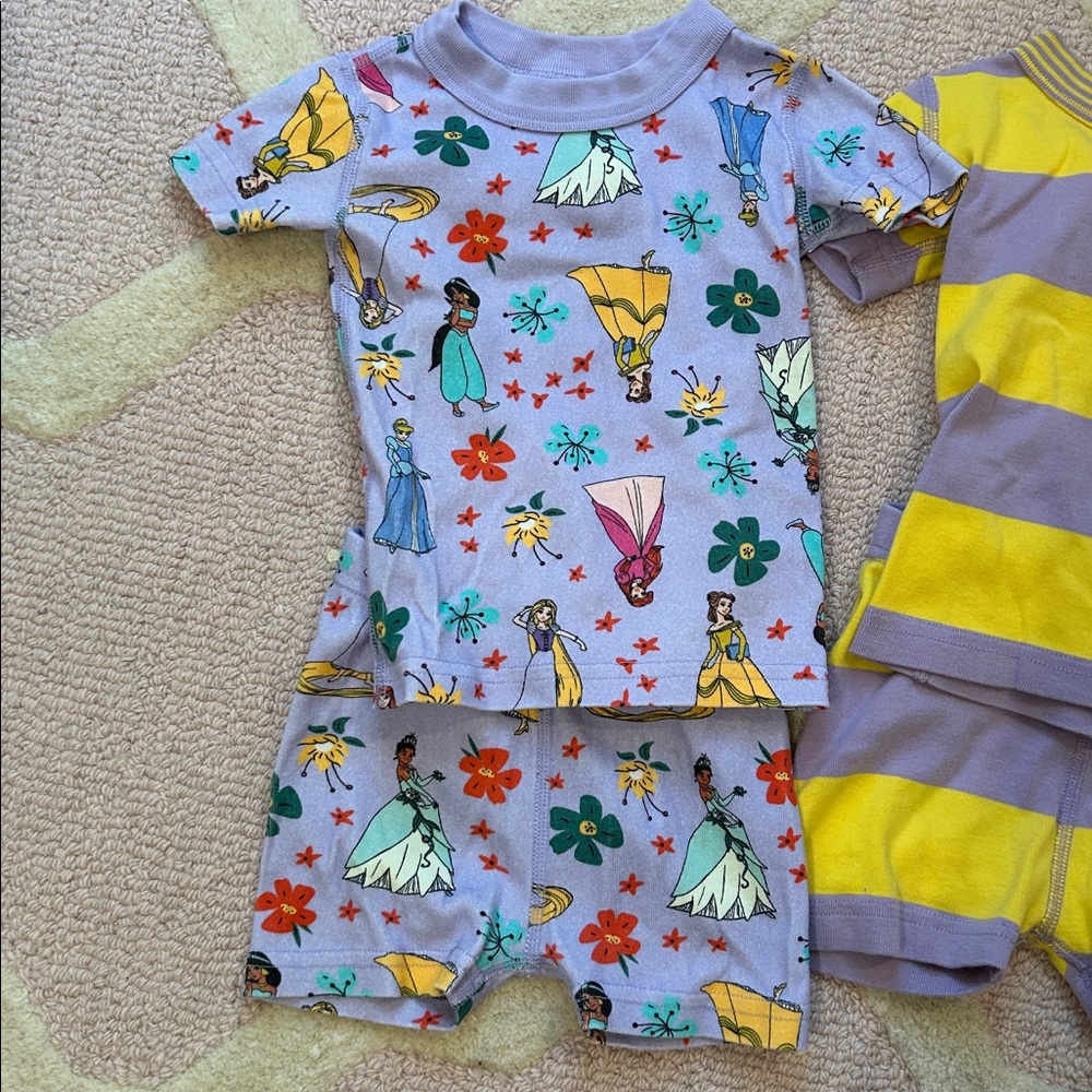 Hanna Andersson Pajama Sets- Disney Princess, Purple/Yellow Stripes, Checkered - Picture 2 of 6